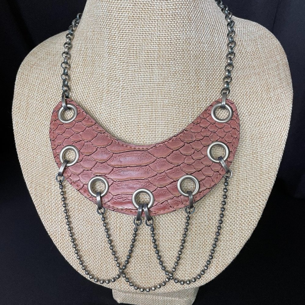 Leather and chain statment necklace
